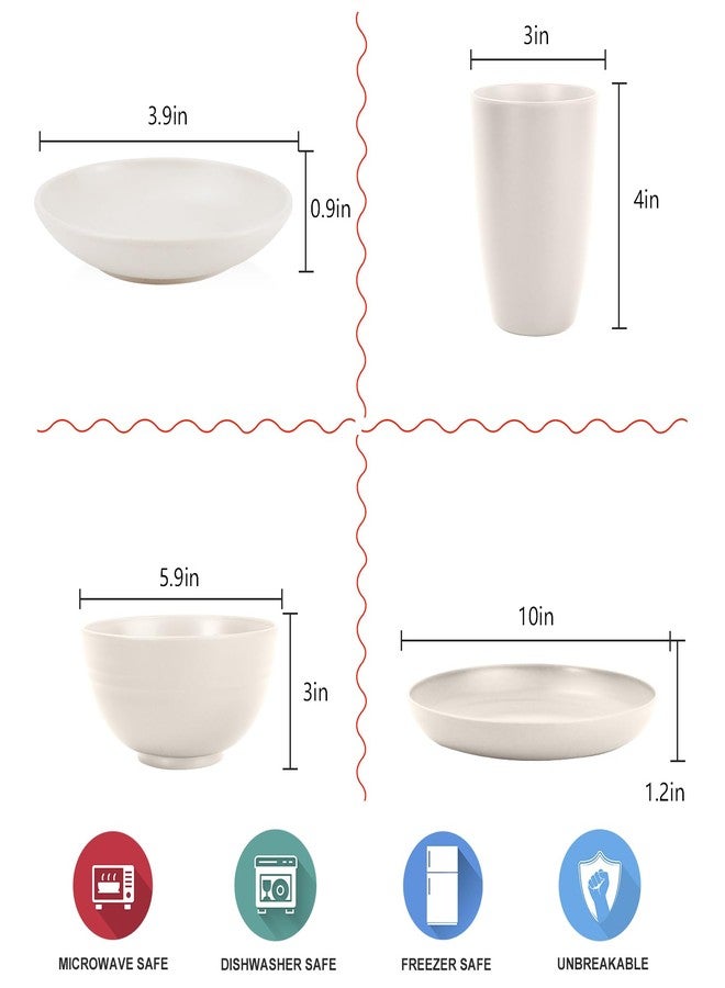 Wrova Wheat straw dinnerware sets - 28 Pieces dish sets service for 4 - Lightweight and Unbreakable Plates and Bowls Sets for Travelling and Camping.White - Image 2